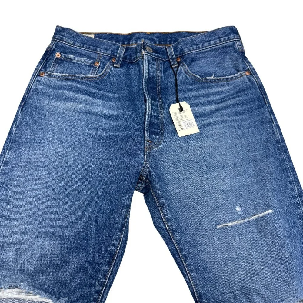 Levi's Premium 501 Womens Blue Jean Pants Distressed Button Fly, Size 31/26 NWT - Picture 3 of 13